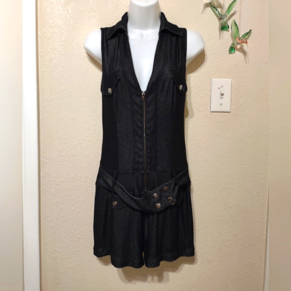 Black Sleeveless Zip-Up  Women's Romper